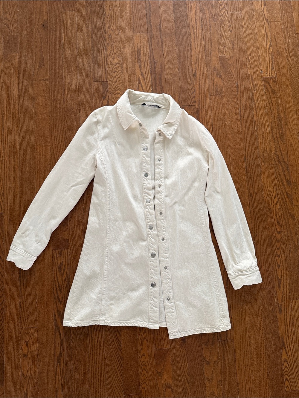 Zara Off-White Button-Front Long Shirt Coat